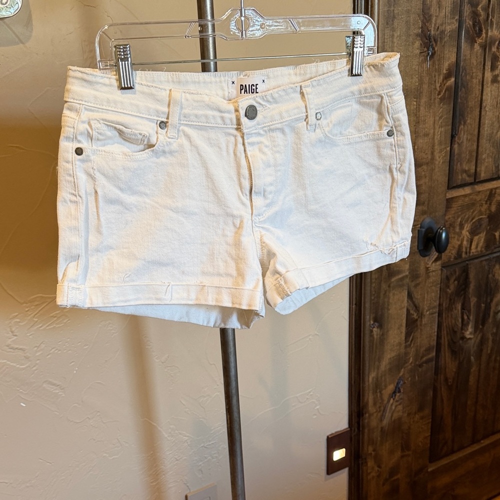 PAIGE White Cotton Roll-Hem Denim Shorts